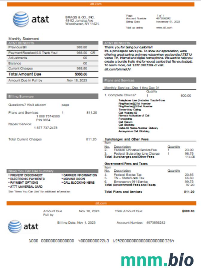 Texas AT&T telecommunications business utility, bill